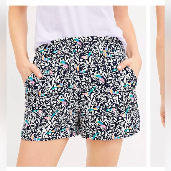Loft Bird Print Fluid Pull On Linen Blend Shorts - Picture 1 of 7